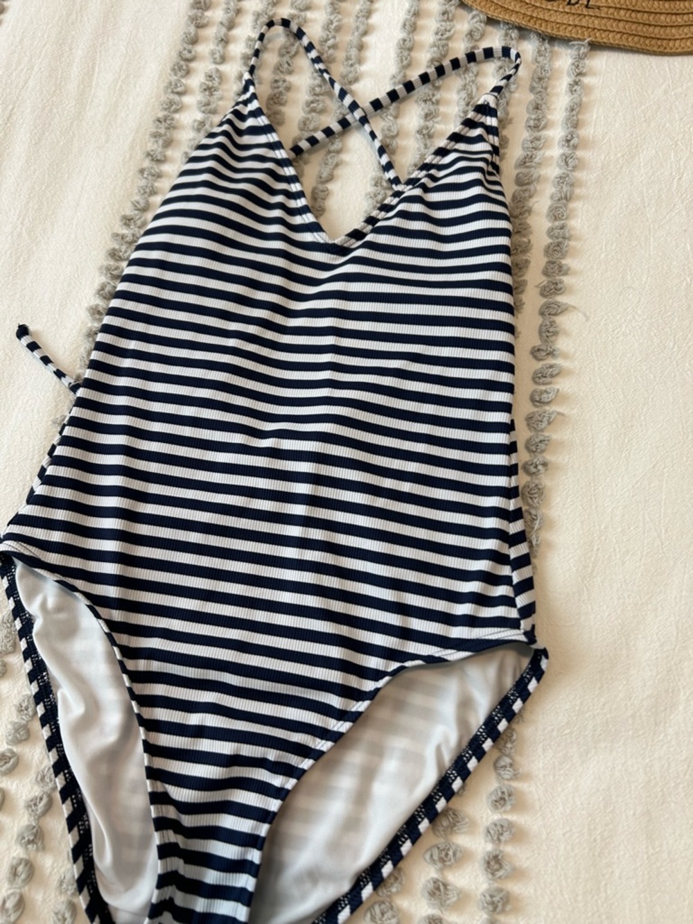 Navy and White Striped One-Piece Swimsuit